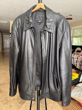 Merona Black Leather Bomber Jacket
